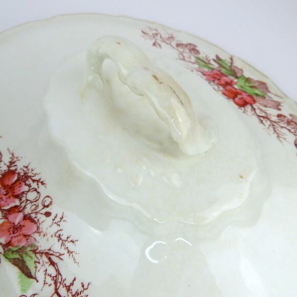 John Maddock Sons Royal Vitreous Covered Vegetable Bowl Ironstone Floral Antique - Picture 10 of 16